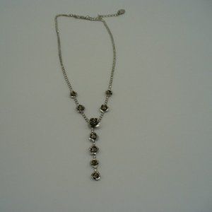 Rhinestone and Silver Rose Necklace
